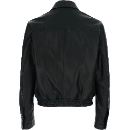 BLACK JACKET - Jacket with Front Closure and High Collar - Leather - Men