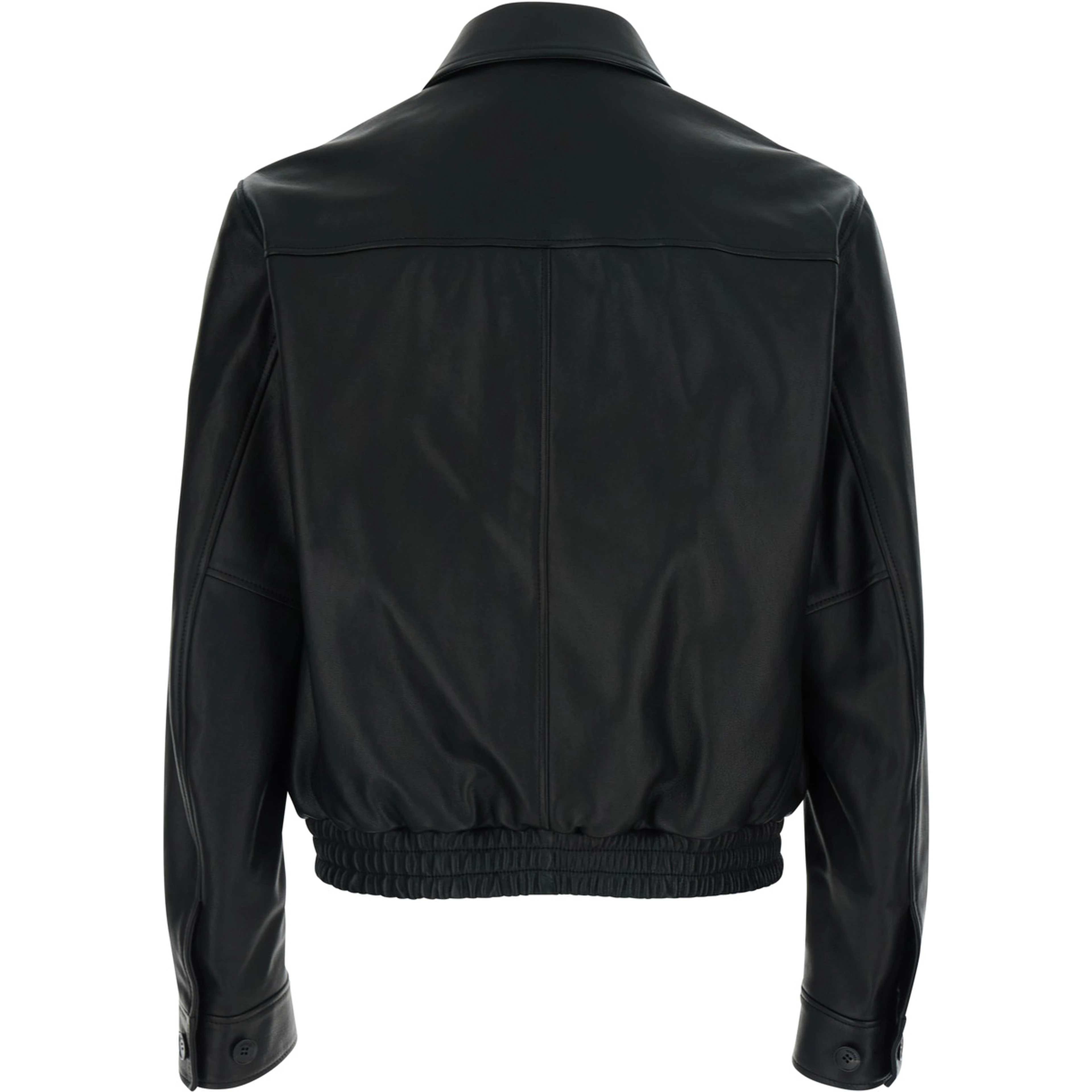 BLACK JACKET - Jacket with Front Closure and High Collar - Leather - Men