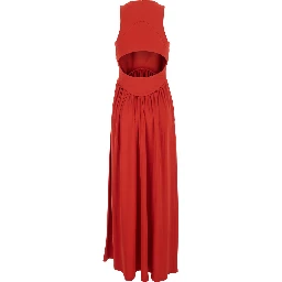 Panino red sleevelesss long dress with round neckline and cut-out on the back in stretch viscose for women