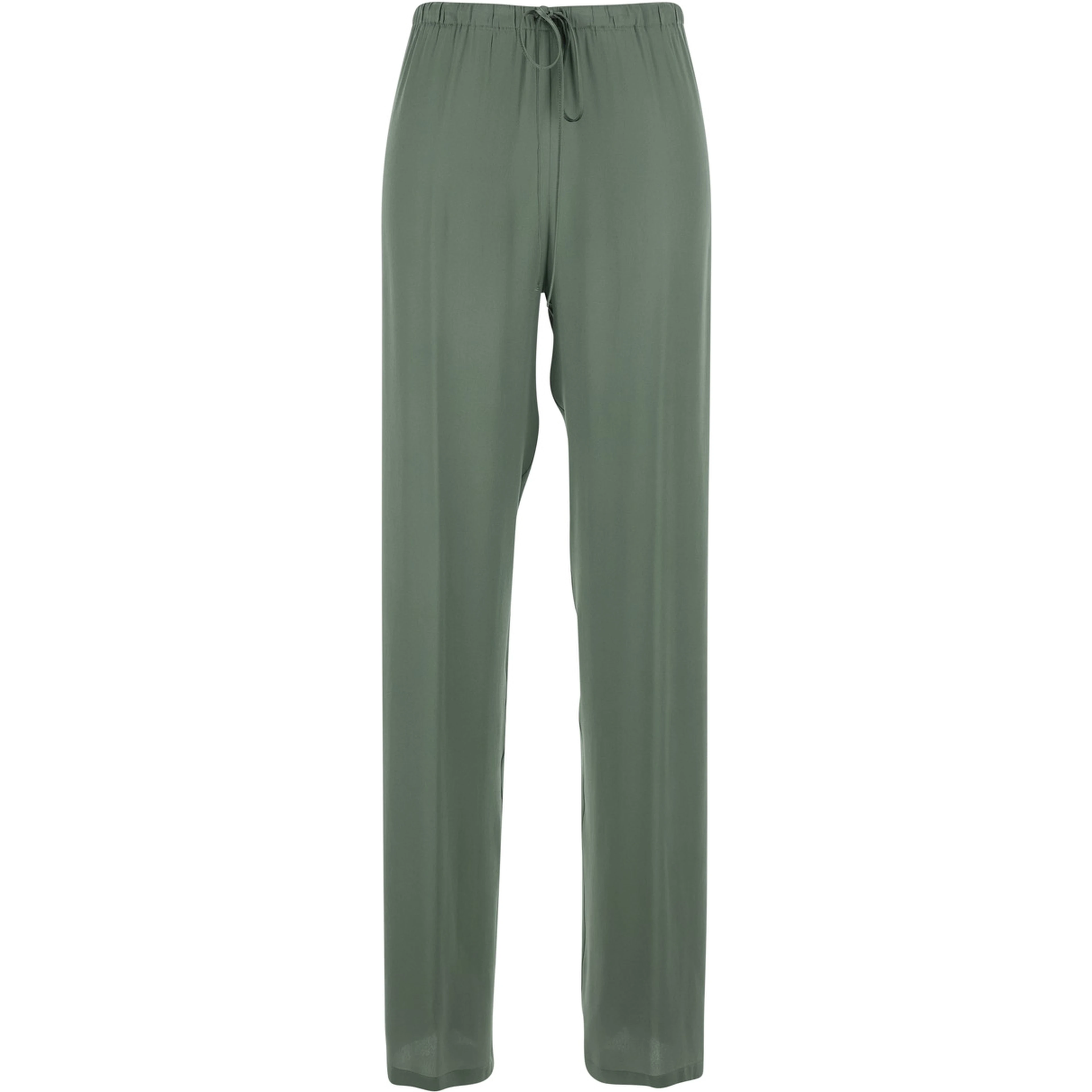 Green Womens Pants with Elastic Waist and Drawstring in Silk Blend