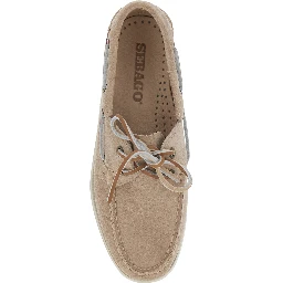 Portland Dockside Beige Loafers with Decorative Laces on the Sides and Contrasting Stitching in Suede Woman
