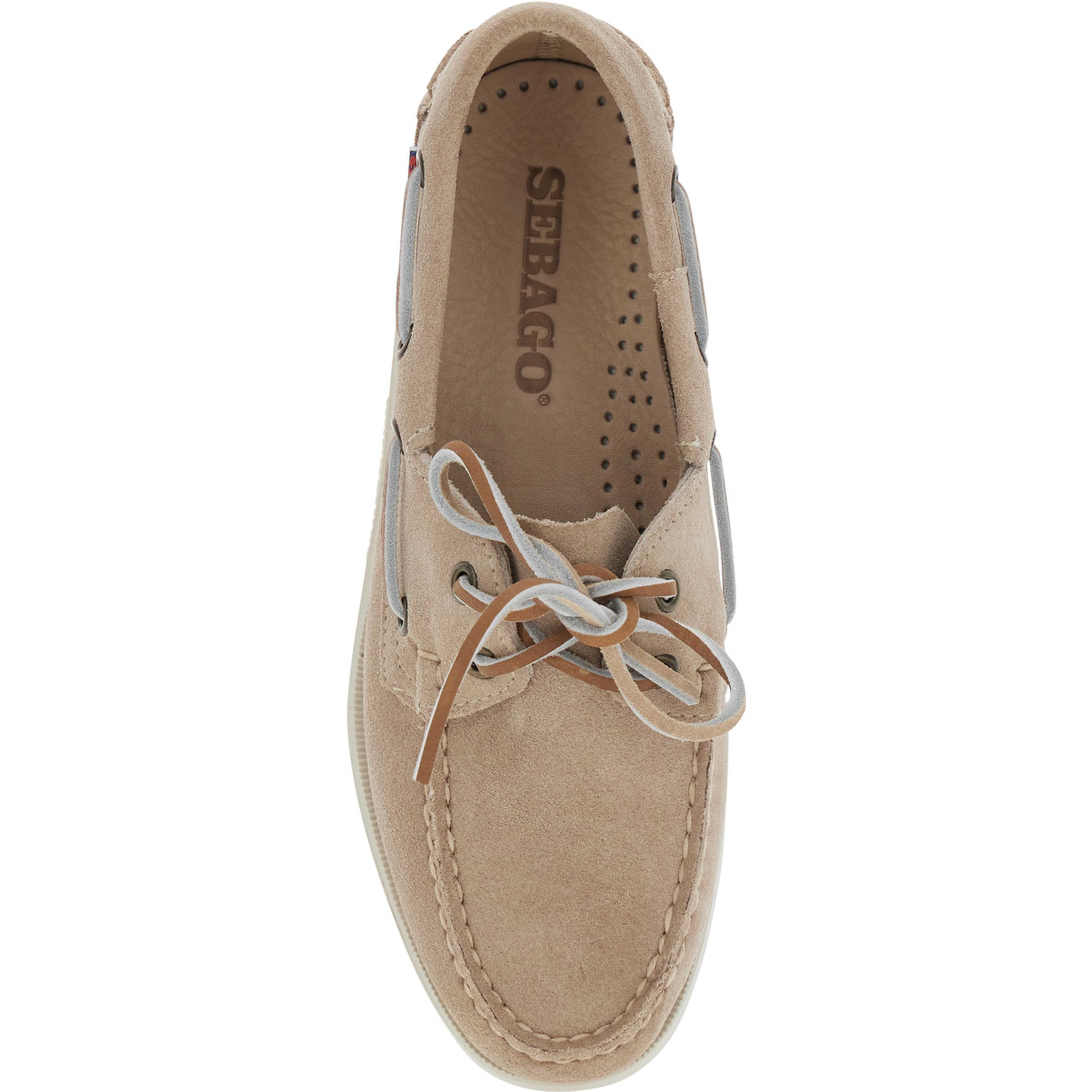 Portland Dockside Beige Loafers with Decorative Laces on the Sides and Contrasting Stitching in Suede Woman