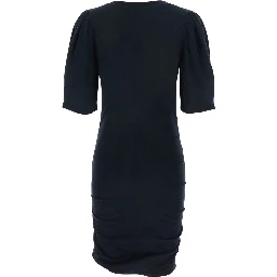 Dress Mylda Crew Neck with Pleated Details in Black Cotton for Women
