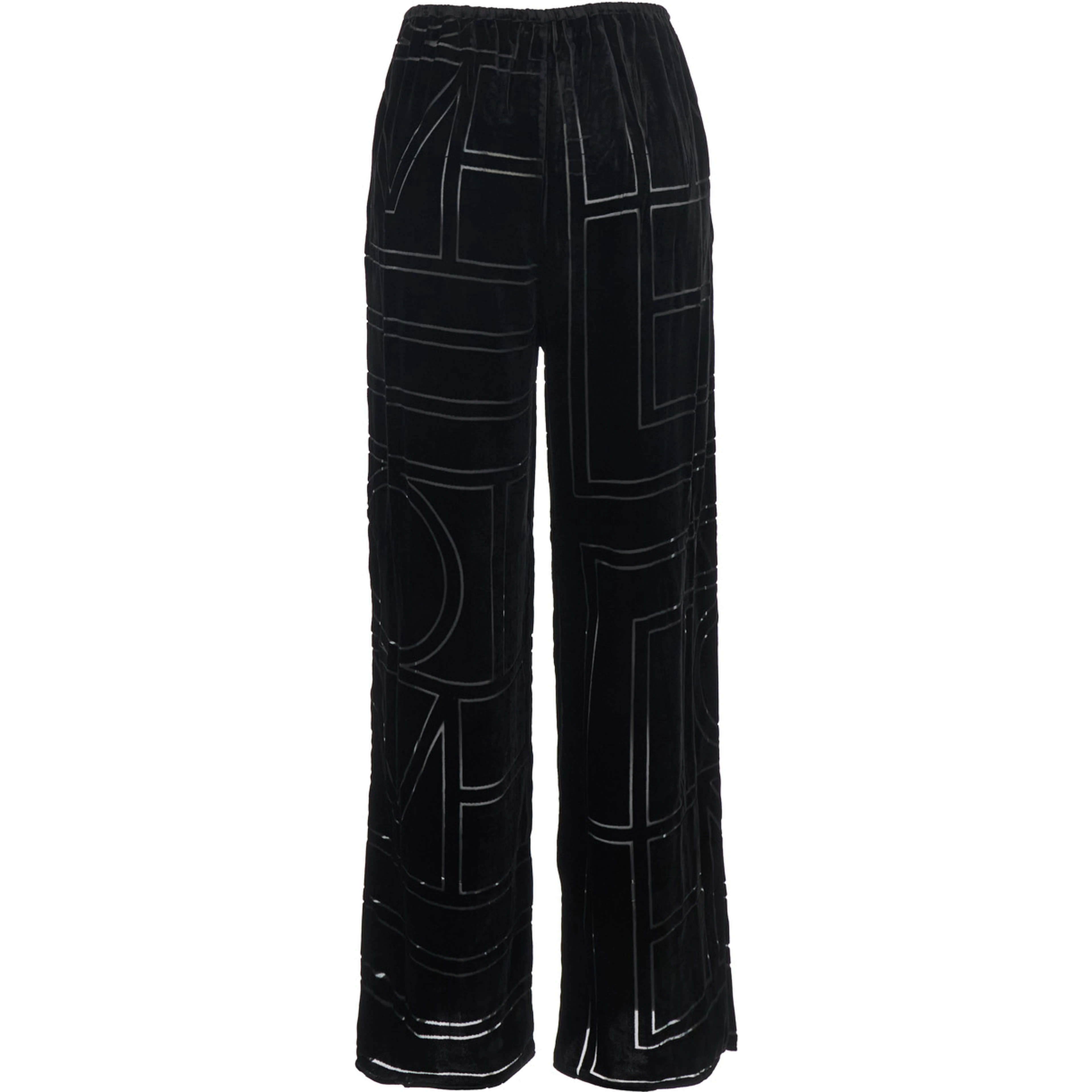 Black Pants with Elastic Waist and All-Over Logo Monogram in Velvet for Women