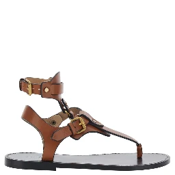 Eveena Sandals with Adjustable Buckle Closure in Brown Leather for Women