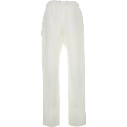 White Trousers with Elastic Waist in Linen Man