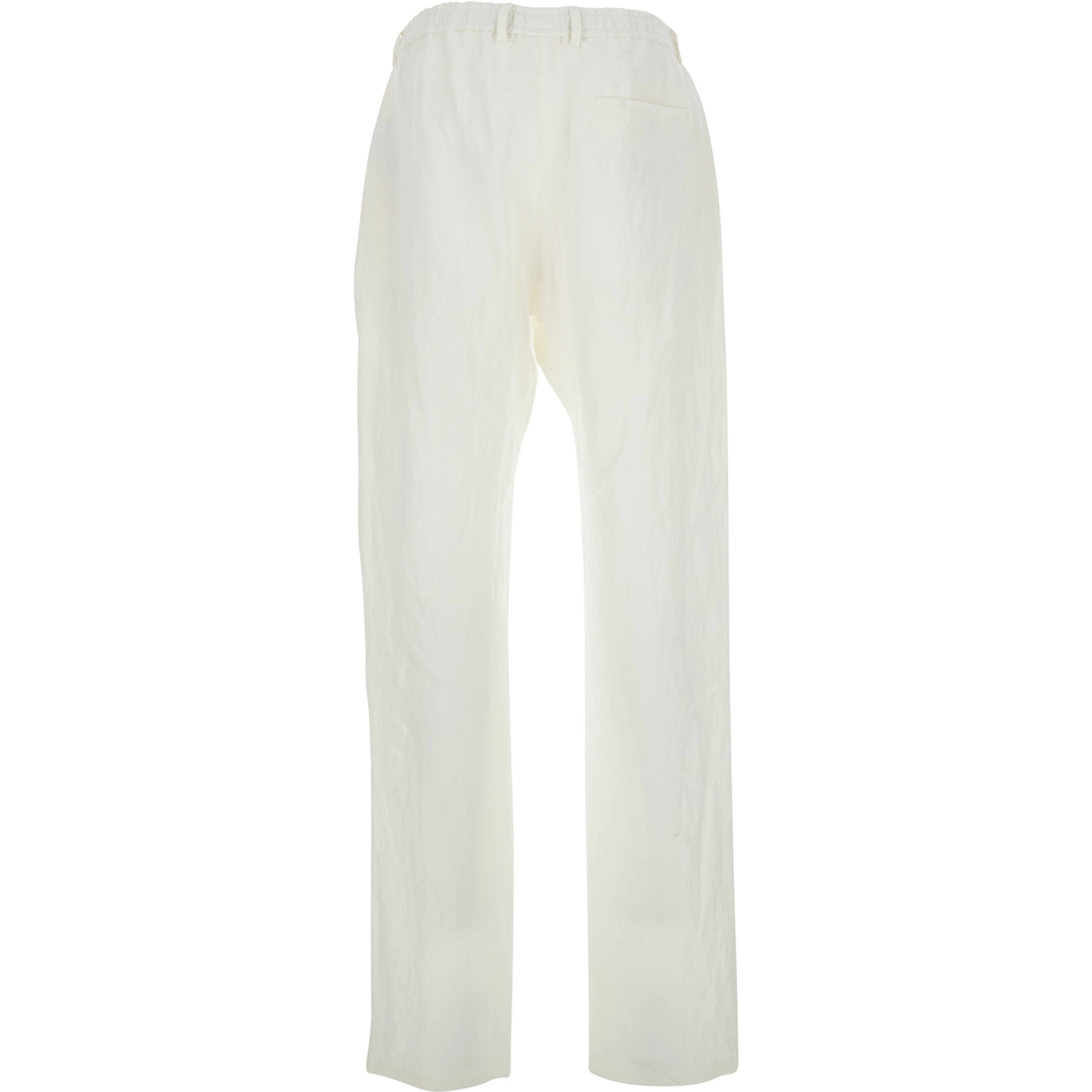 White Trousers with Elastic Waist in Linen Man
