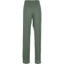 Green Womens Pants with Elastic Waist and Drawstring in Silk Blend