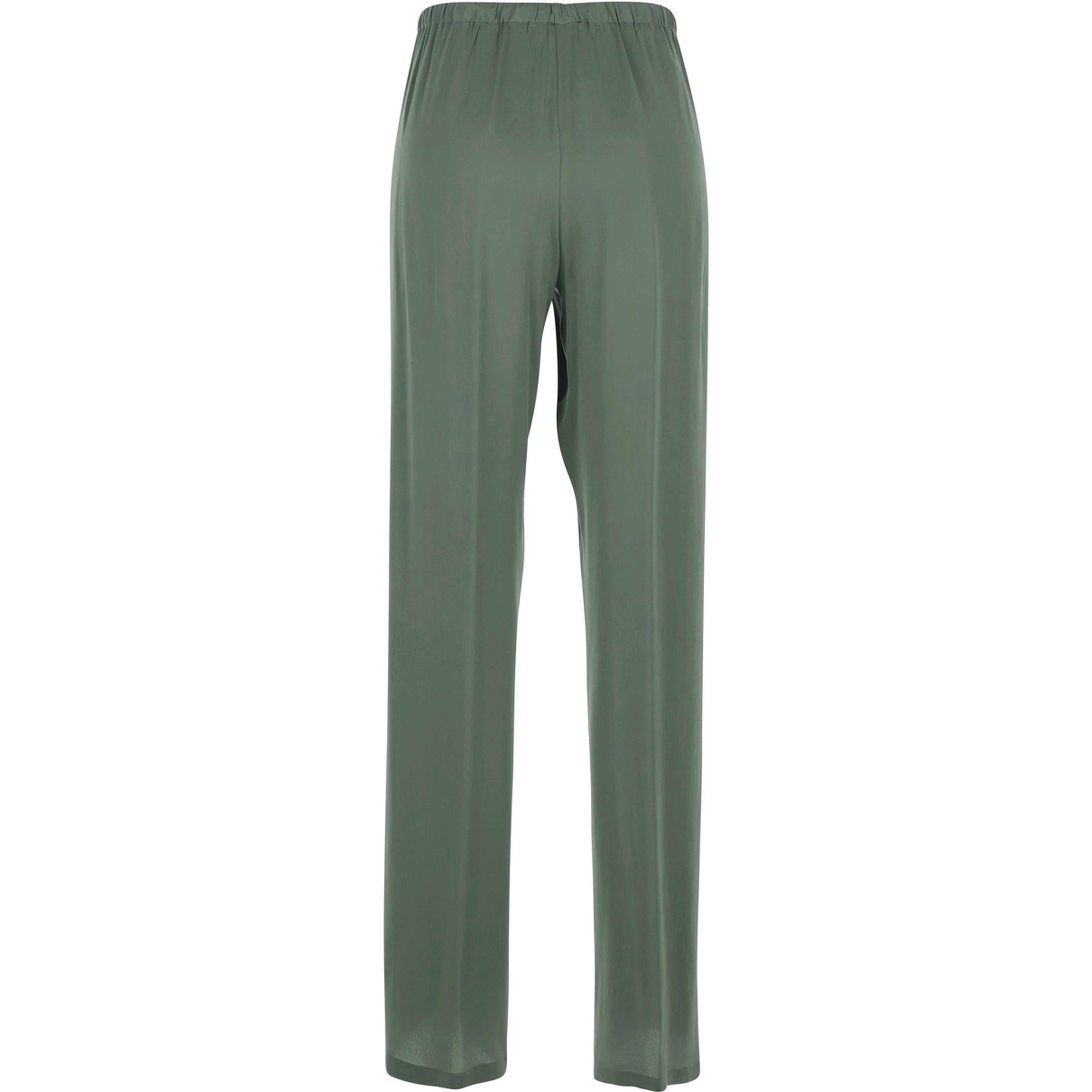 Green Womens Pants with Elastic Waist and Drawstring in Silk Blend