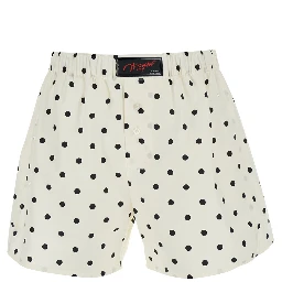 White Shorts with All-Over Polka Dot Print in Cotton for Women