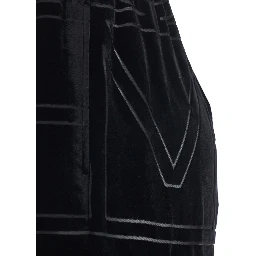 Black Pants with Elastic Waist and All-Over Logo Monogram in Velvet for Women
