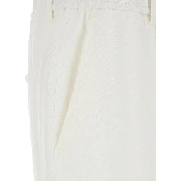 White Trousers with Elastic Waist in Linen Man