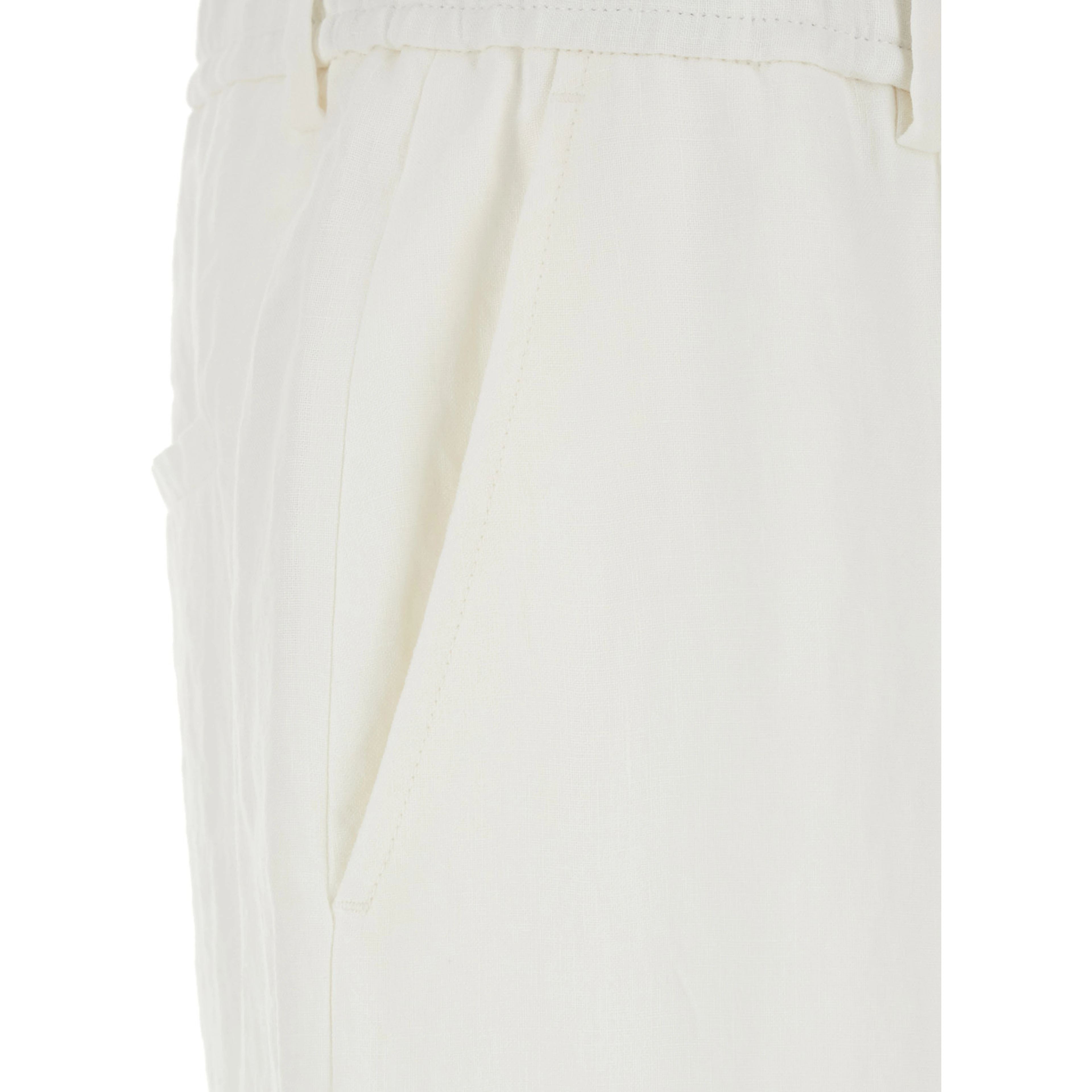 White Trousers with Elastic Waist in Linen Man