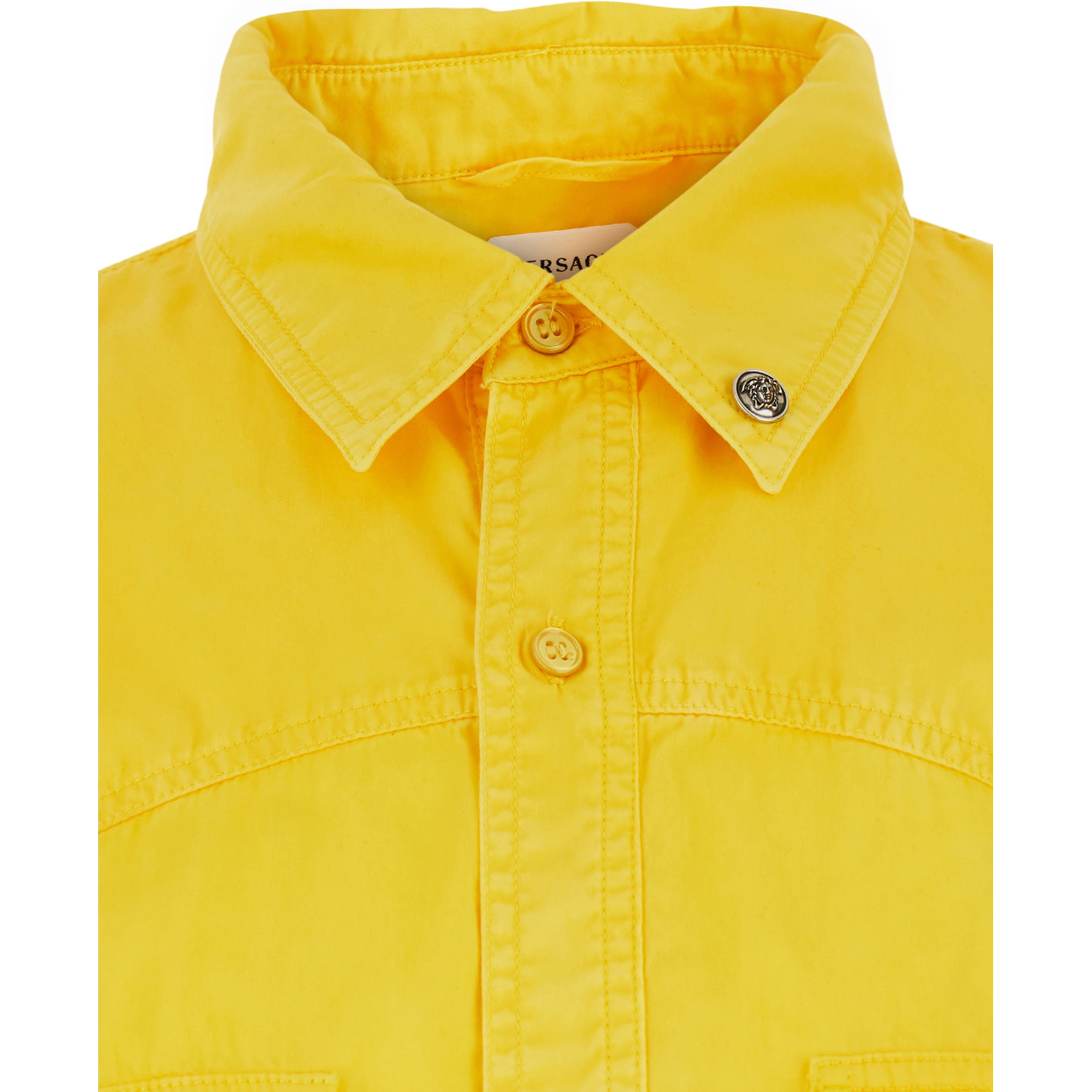 Yellow Shirt with button-down collar and two patch pockets on the front in cotton for men