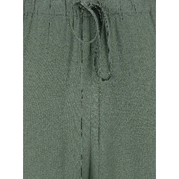 Green Womens Pants with Elastic Waist and Drawstring in Silk Blend