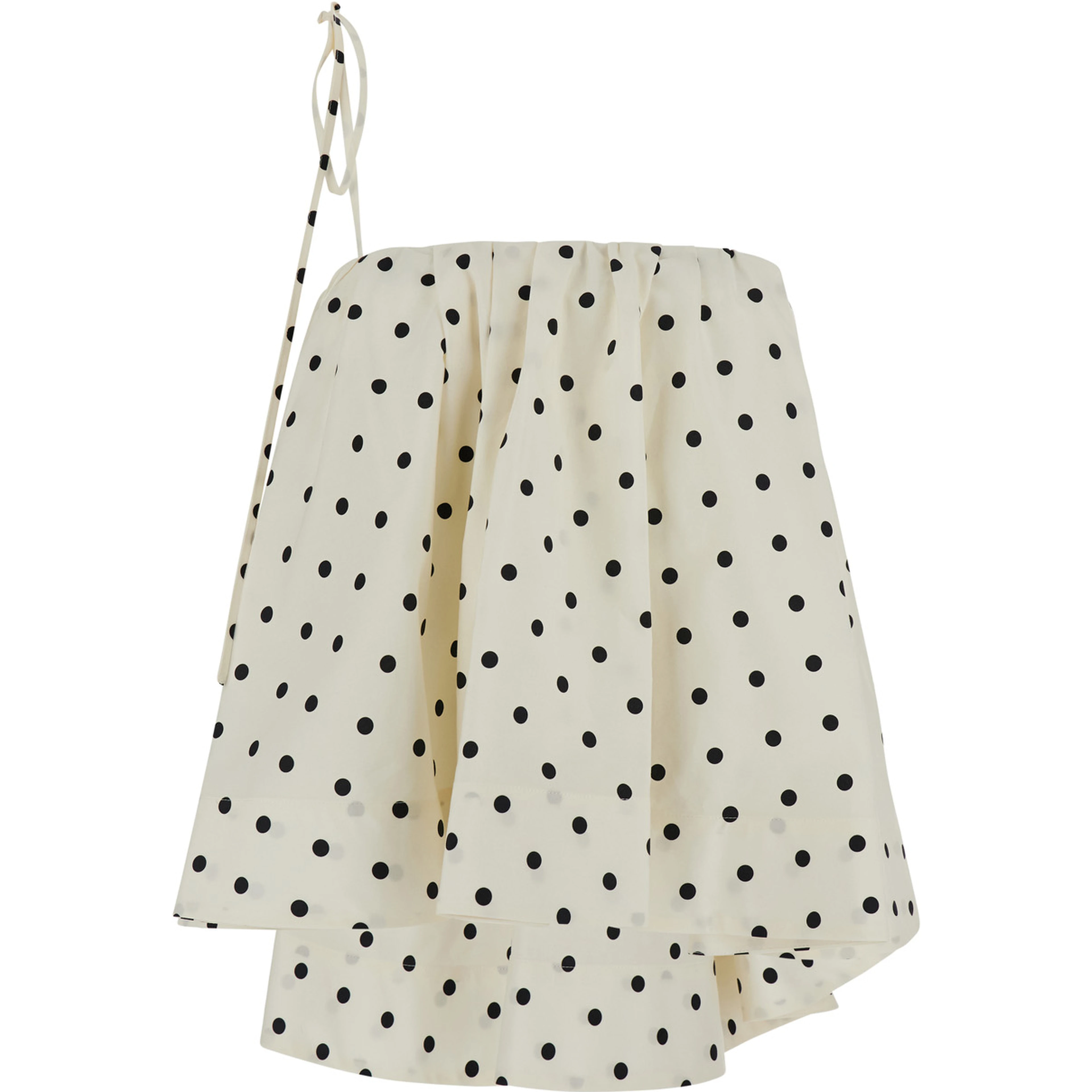 White Top with round neckline and All-over Polka Dot Motif in Cotton Women