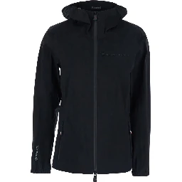 Valles Jacket with Hood and Logo Lettering on the Front in Black Tech Fabric for Women