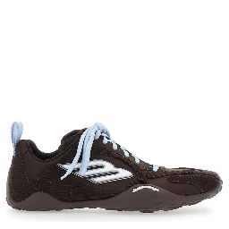 Sneaker Monday Ultra Low Top with Logo Detail on the Side and Velvet Inserts in Brown Tech Fabric for Women
