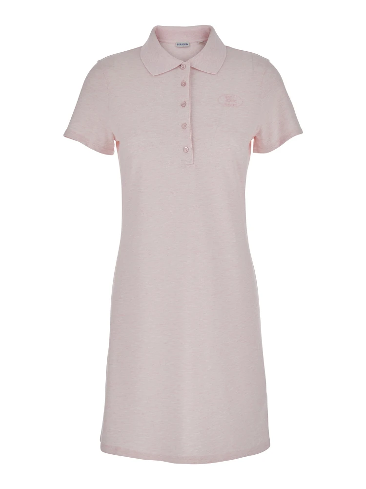 Pink Dress with Polo Collar and Front Logo in Cotton for Women