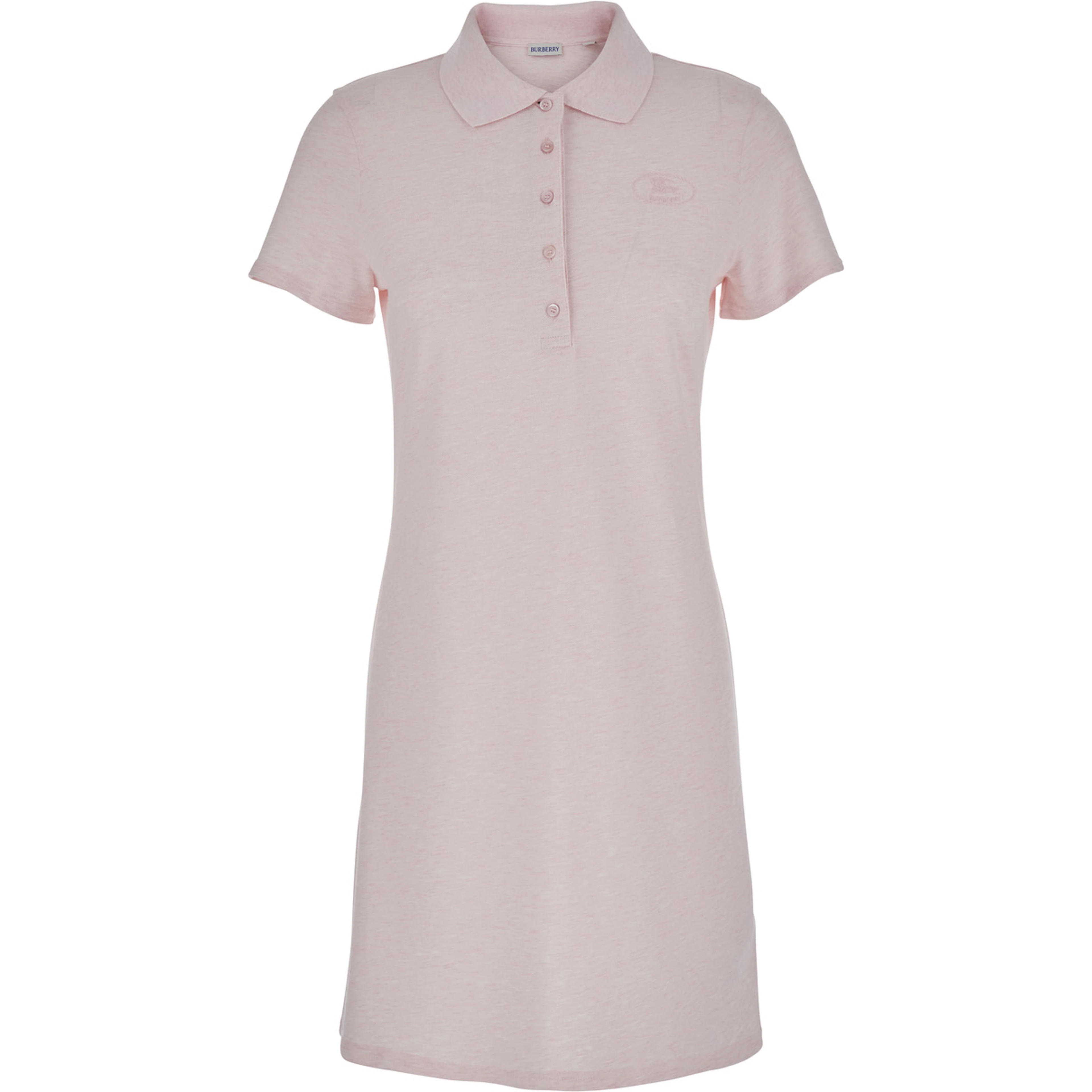 Pink Dress with Polo Collar and Front Logo in Cotton for Women