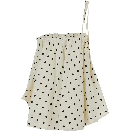 White Top with round neckline and All-over Polka Dot Motif in Cotton Women