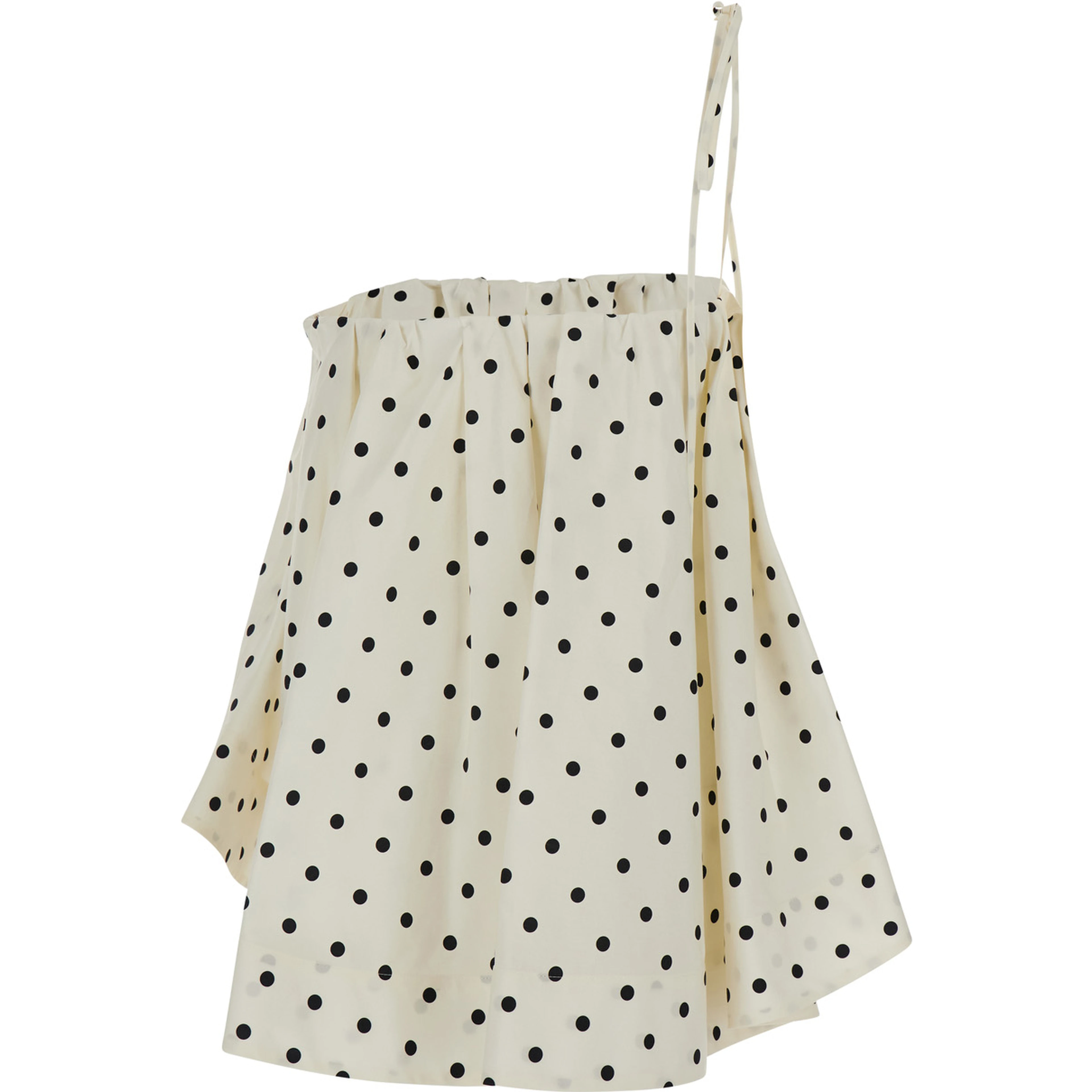 White Top with round neckline and All-over Polka Dot Motif in Cotton Women