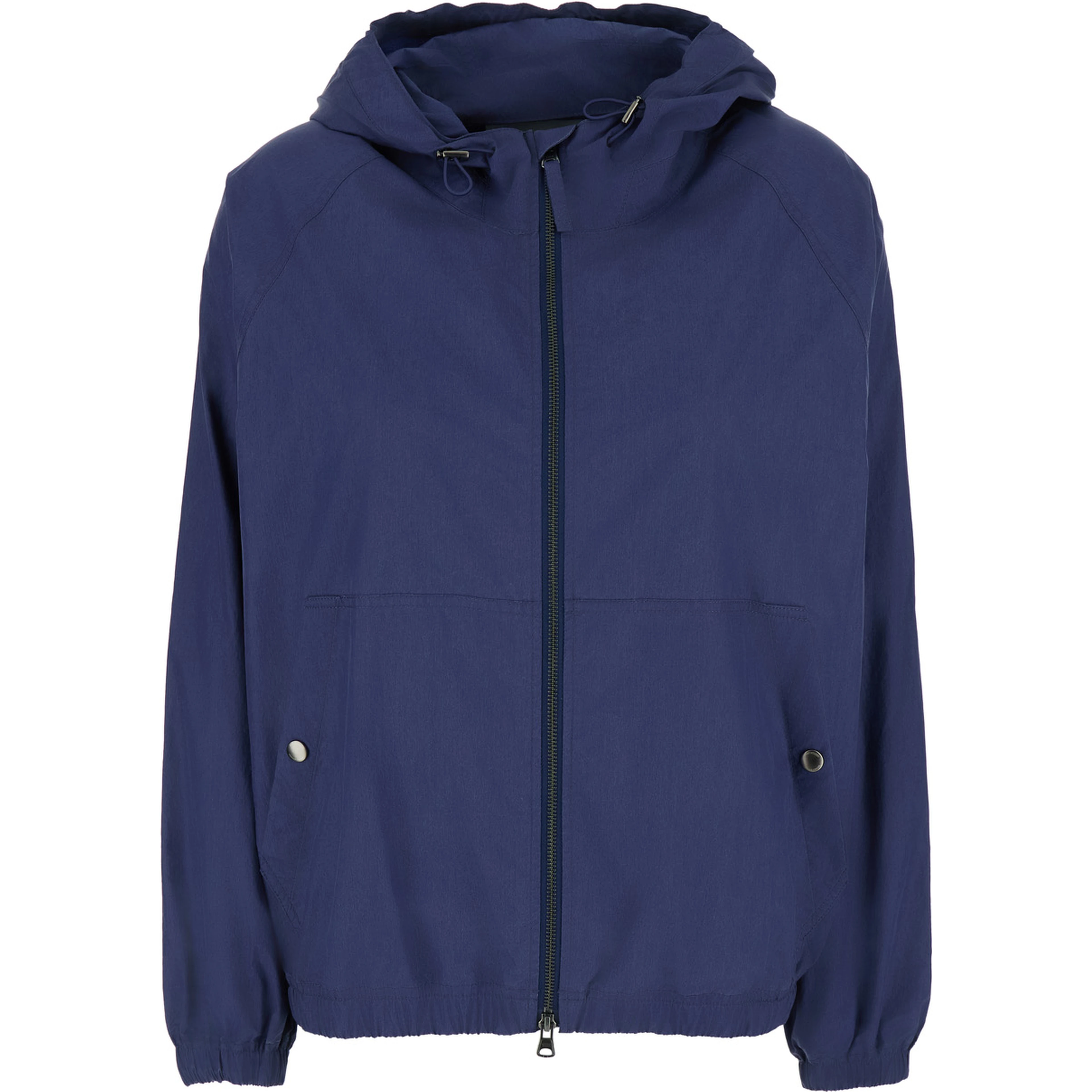 Blue Jacket with Front Zip Closure and Fixed Hood in Cotton Blend for Women