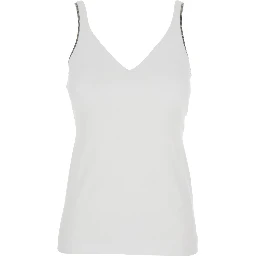 Top with V-Neck and Side Monile Details in White Cotton for Women