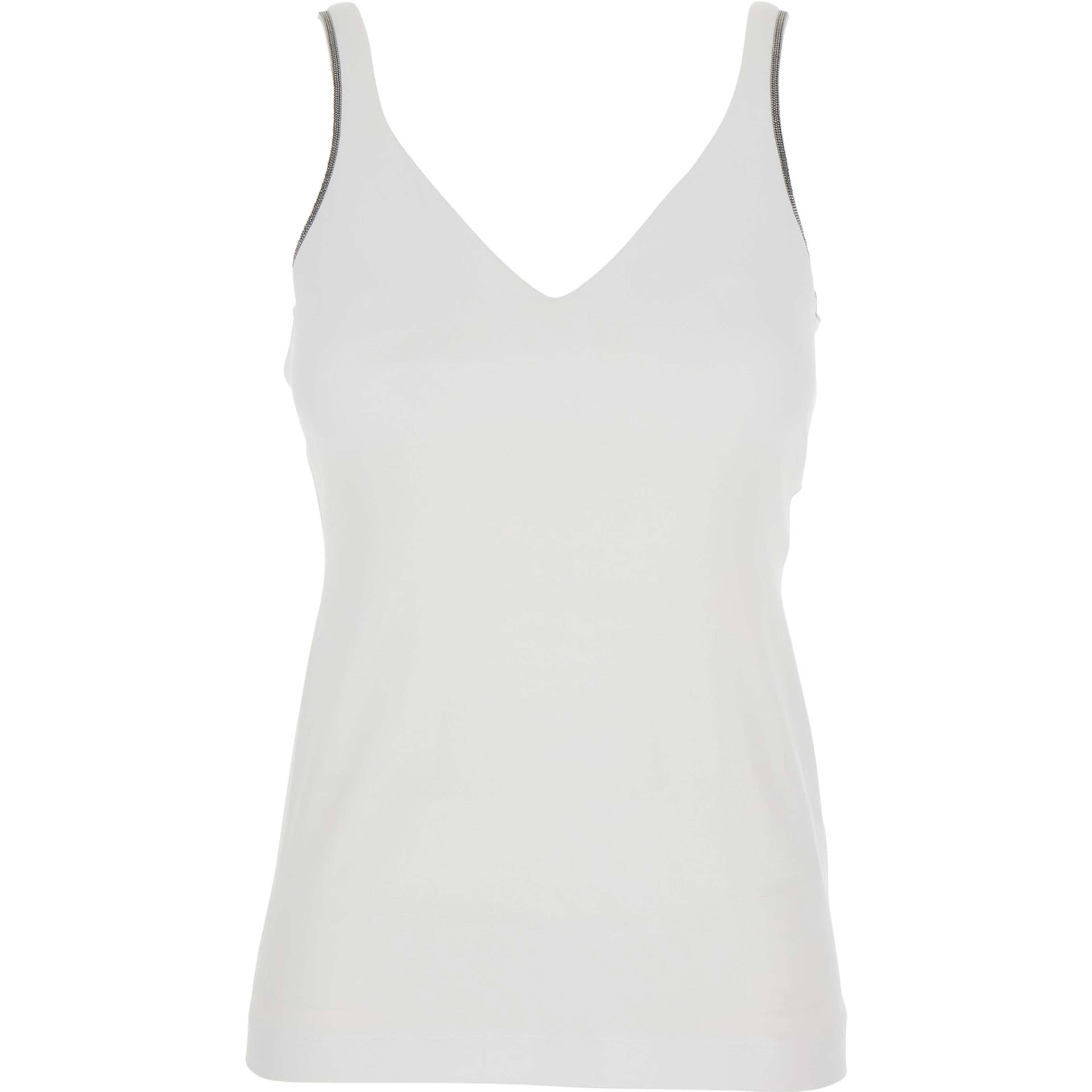 Top with V-Neck and Side Monile Details in White Cotton for Women