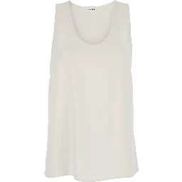 Sleeveless Top with Round Neck in White Fabric for Women