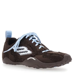 Sneaker Monday Ultra Low Top with Logo Detail on the Side and Velvet Inserts in Brown Tech Fabric for Women