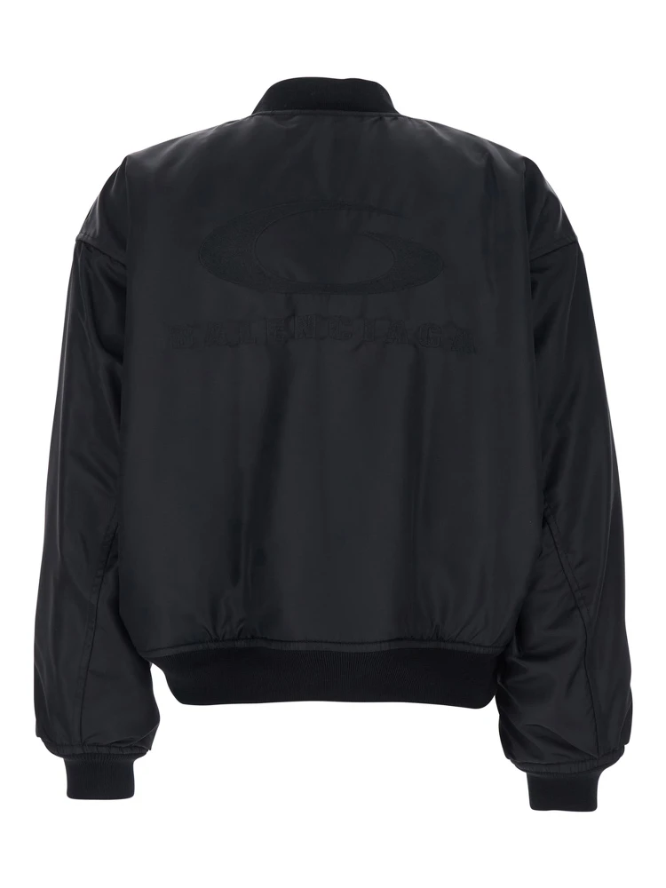 Bomber Jacket with High Collar and Two Side Pockets in Black Tech Fabric for Women alternative
