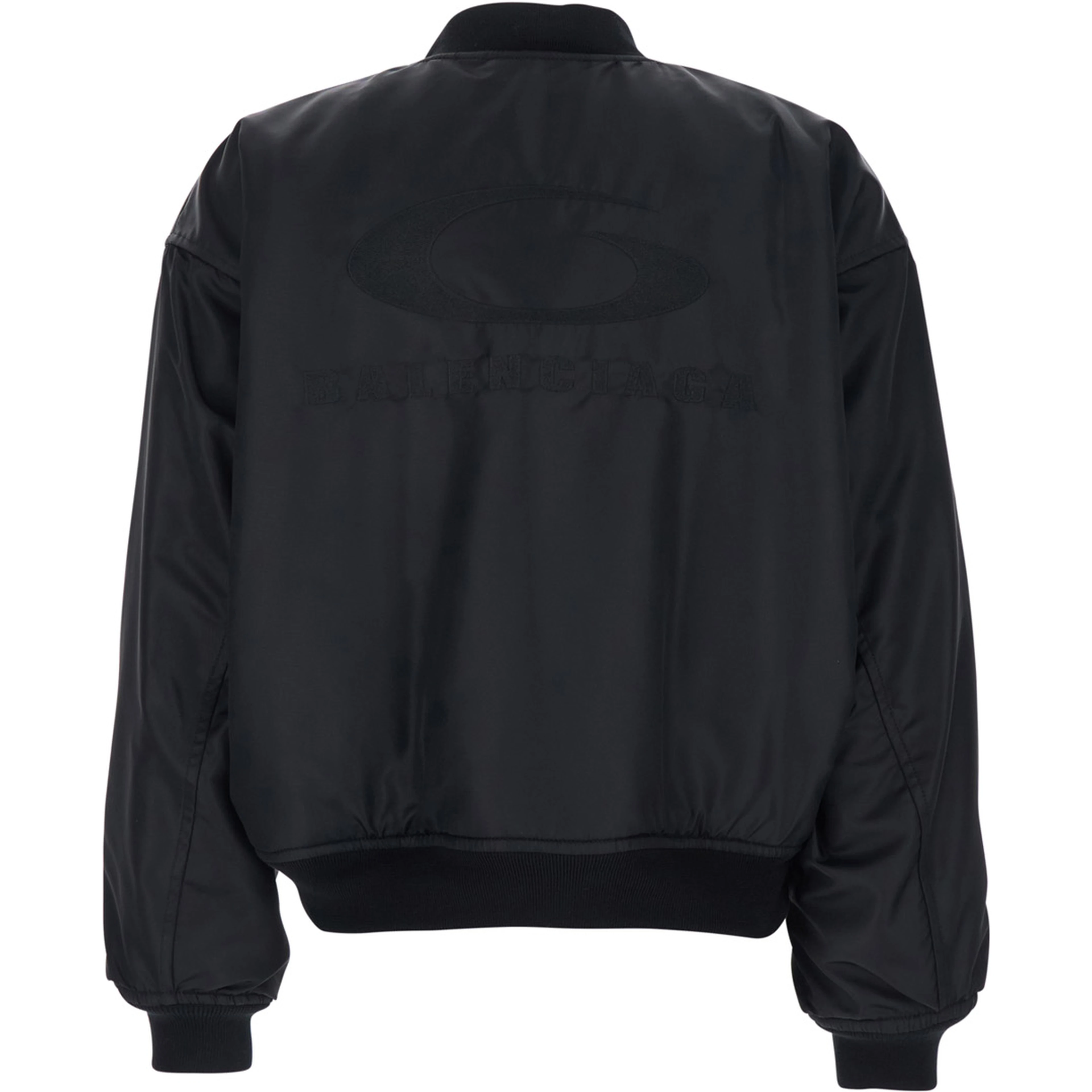Bomber Jacket with High Collar and Two Side Pockets in Black Tech Fabric for Women