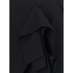 Black Midi skirt with all-over ruffles in wool for women