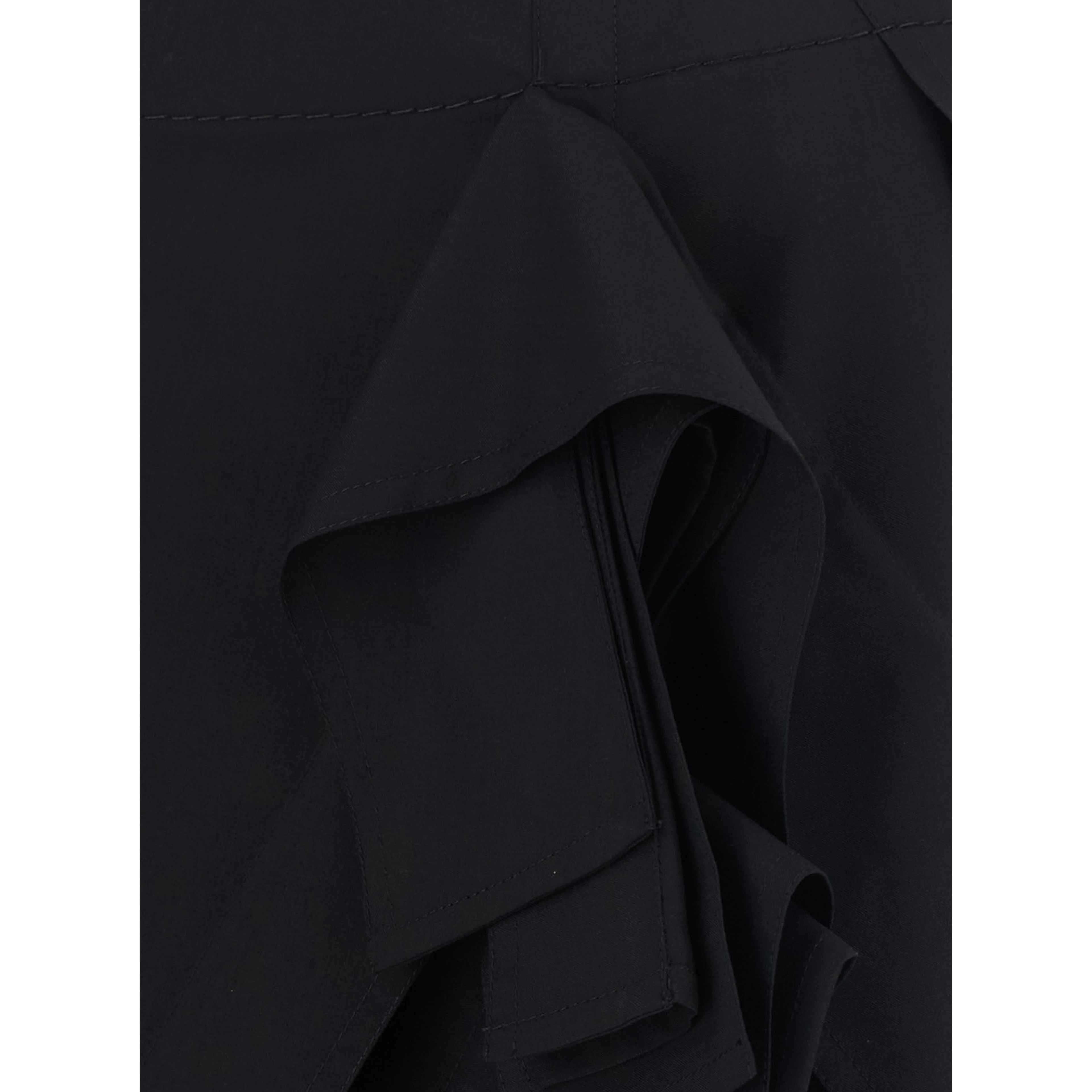 Black Midi skirt with all-over ruffles in wool for women
