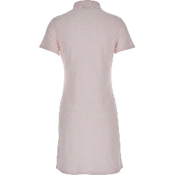 Pink Dress with Polo Collar and Front Logo in Cotton for Women