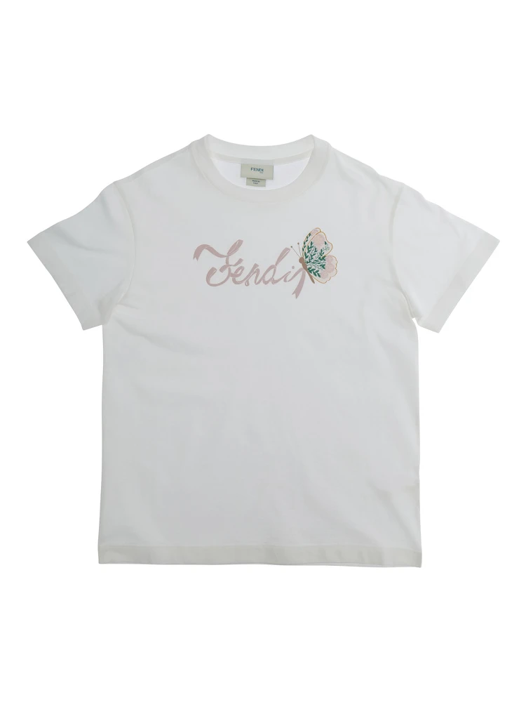 White T-Shirt with Logo on the Front in Cotton Girl
