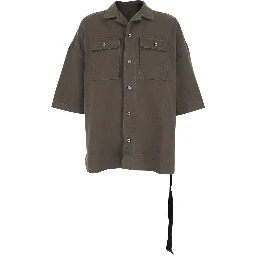 Mens Magnum Tommy Short Sleeve Button-Up Shirt in Grey Cotton
