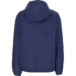 Blue Jacket with Front Zip Closure and Fixed Hood in Cotton Blend for Women