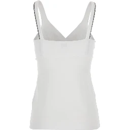 Top with V-Neck and Side Monile Details in White Cotton for Women