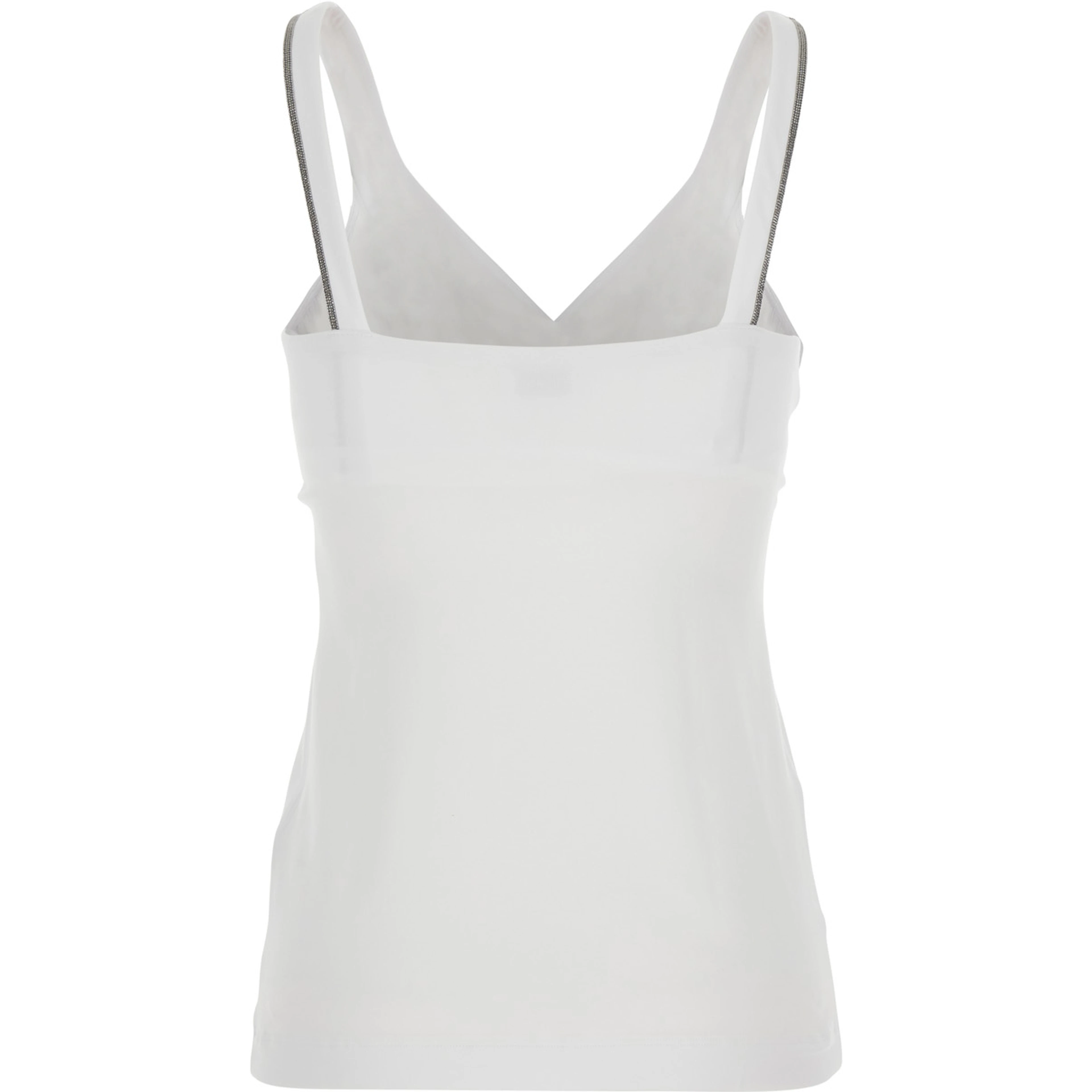 Top with V-Neck and Side Monile Details in White Cotton for Women