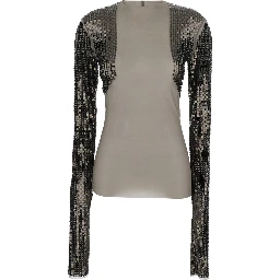 T-Shirt Dennis Short with Long Sleeves with Sequins in Tech Fabric Stretch Gray Women
