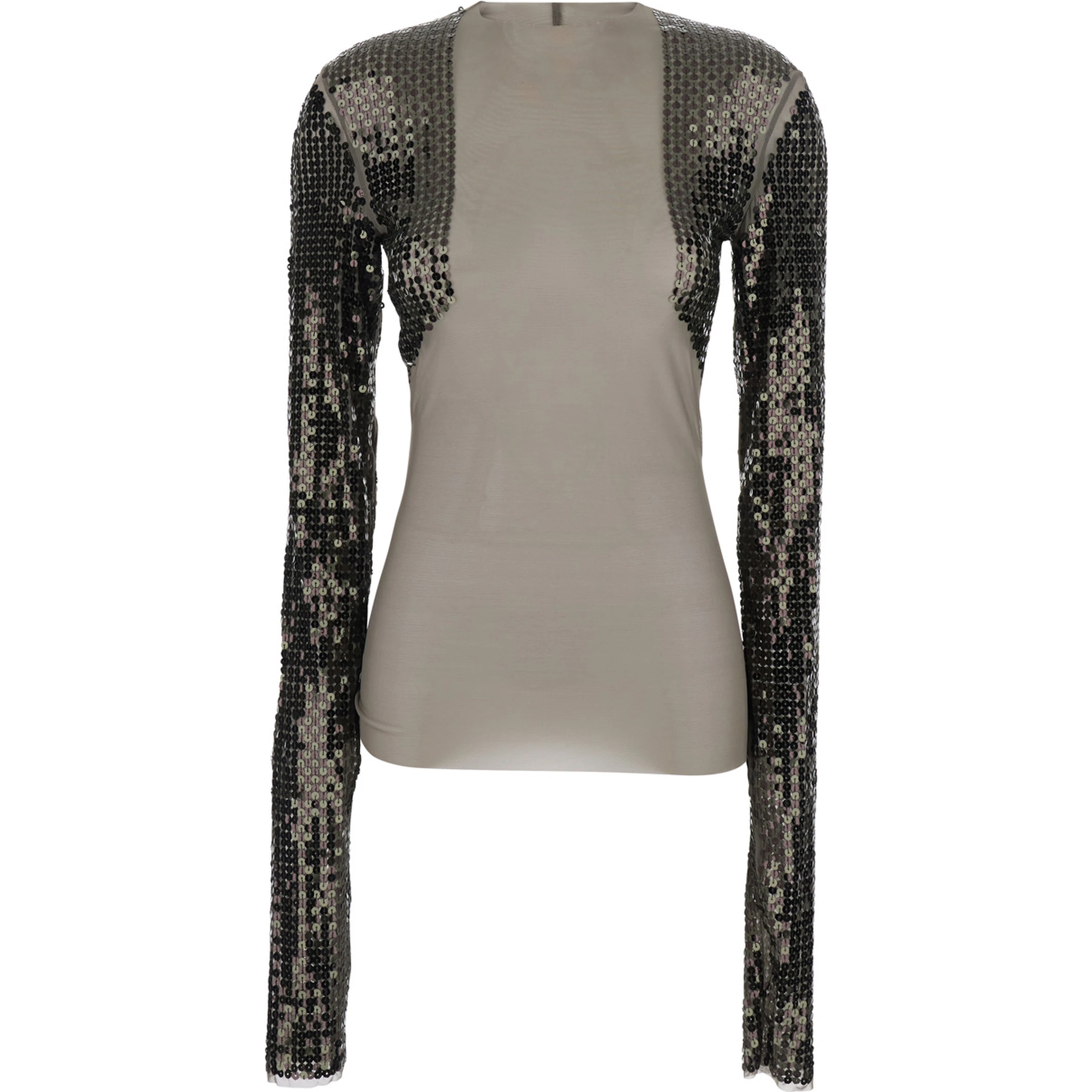 T-Shirt Dennis Short with Long Sleeves with Sequins in Tech Fabric Stretch Gray Women
