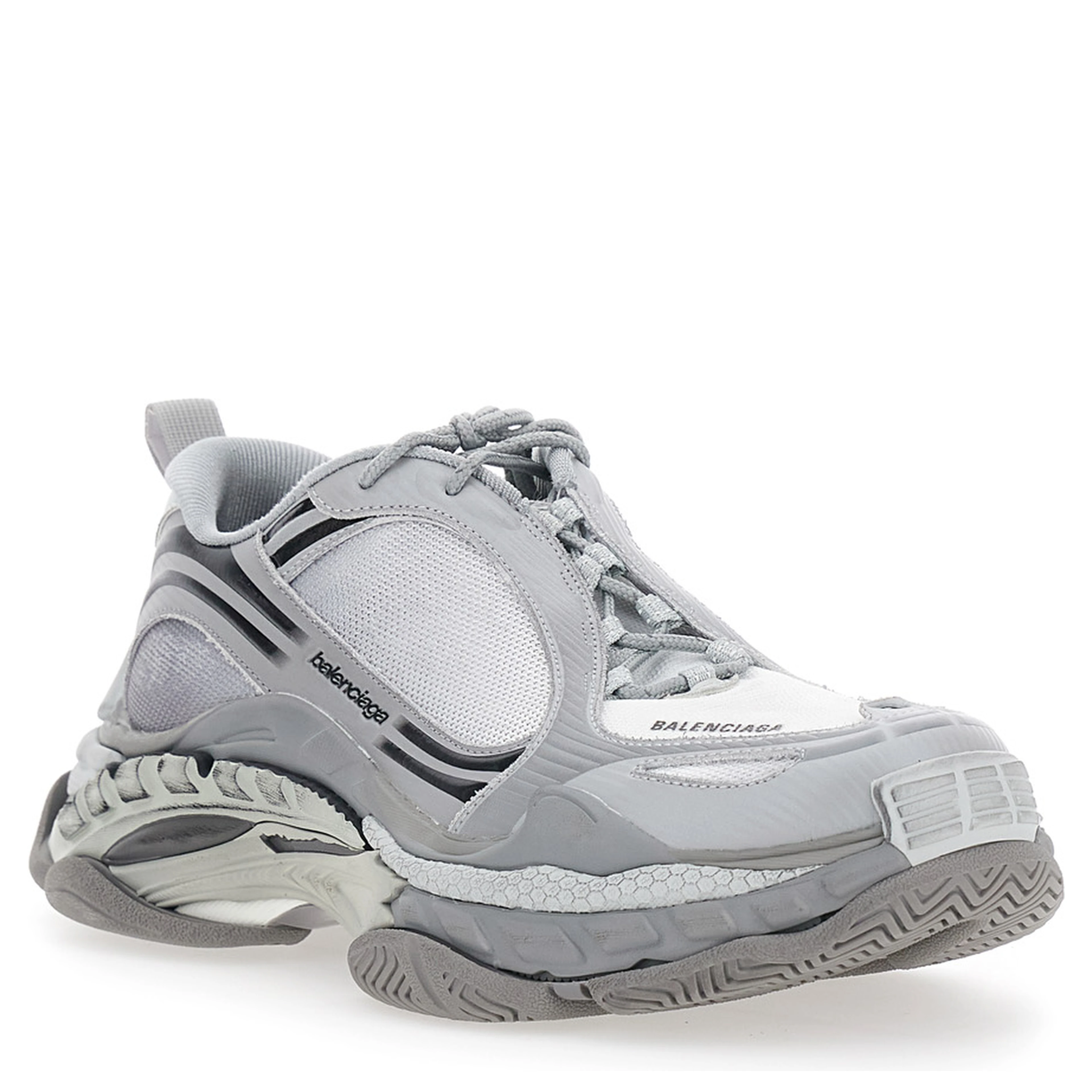 TRIPLE-S 2 Grey Sneakers with Logo on the front and back and Worn Effect in Leather for men