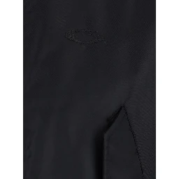 Bomber Jacket with High Collar and Two Side Pockets in Black Tech Fabric for Women