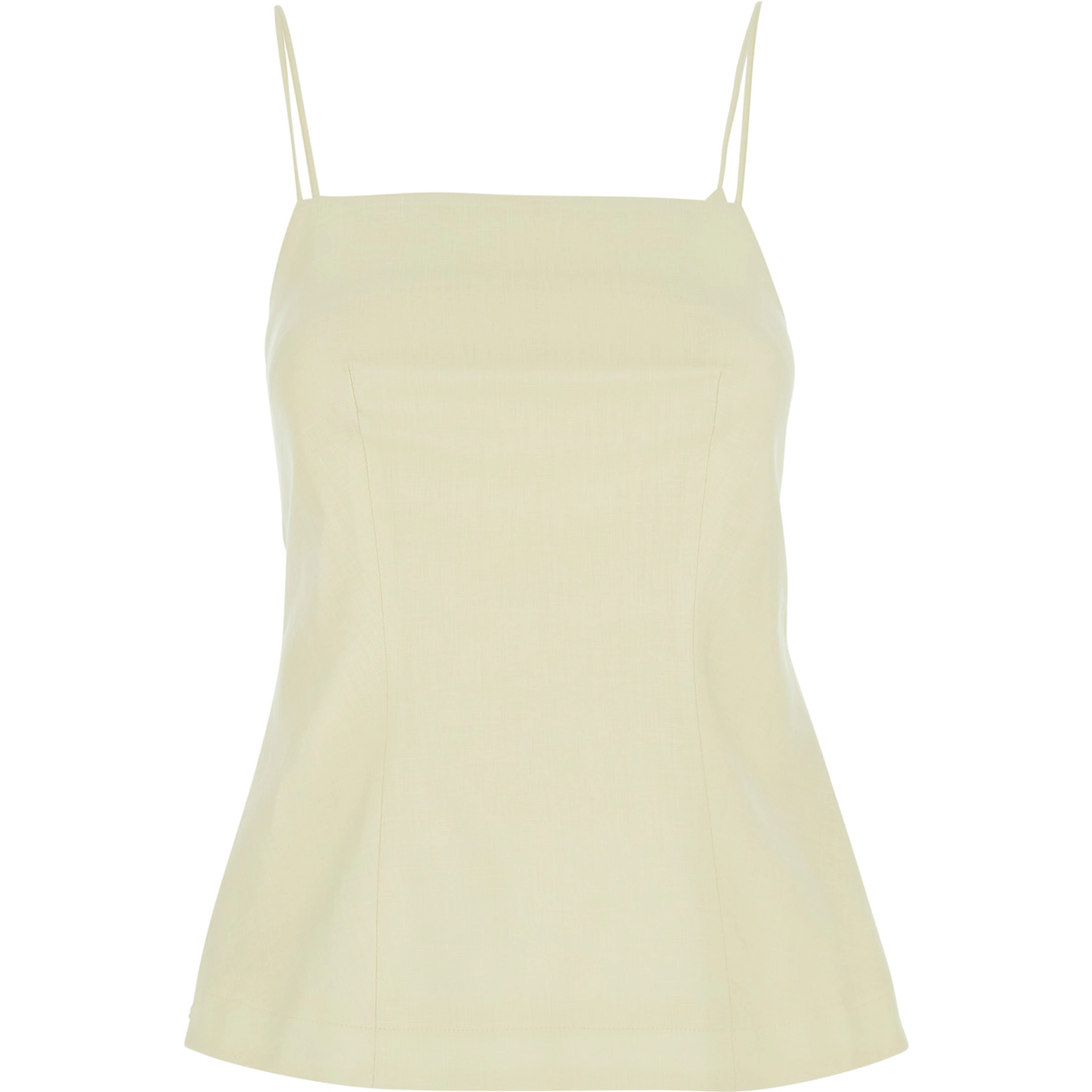 Yellow Sleeveless top with square neckline and button closure at the back in linen for women