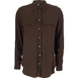 Brown Shirt with Applied Pockets on the Front in Silk Blend Woman