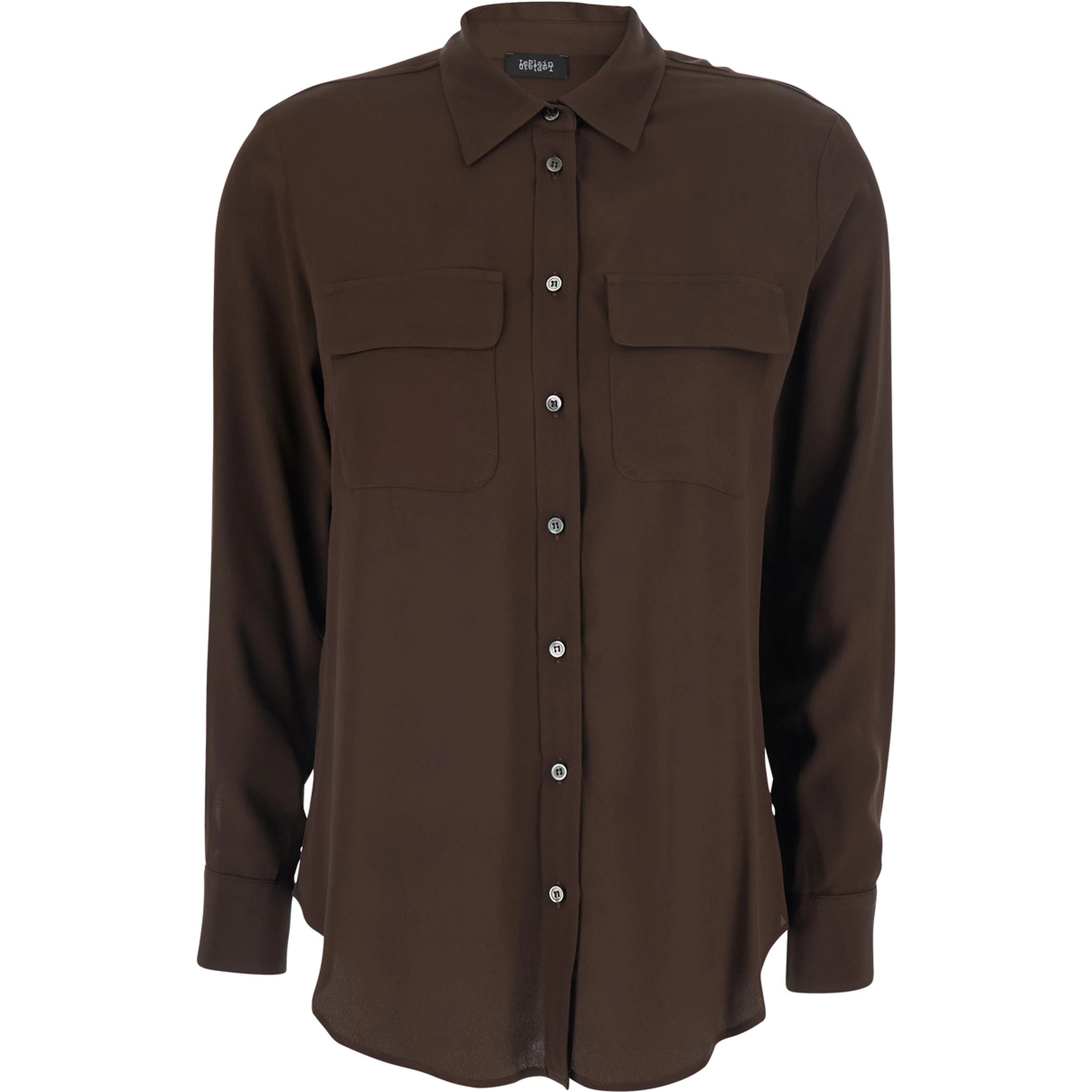 Brown Shirt with Applied Pockets on the Front in Silk Blend Woman