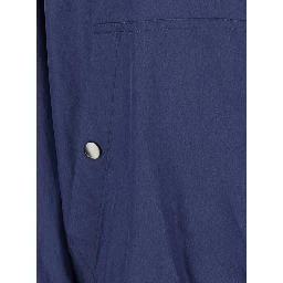 Blue Jacket with Front Zip Closure and Fixed Hood in Cotton Blend for Women