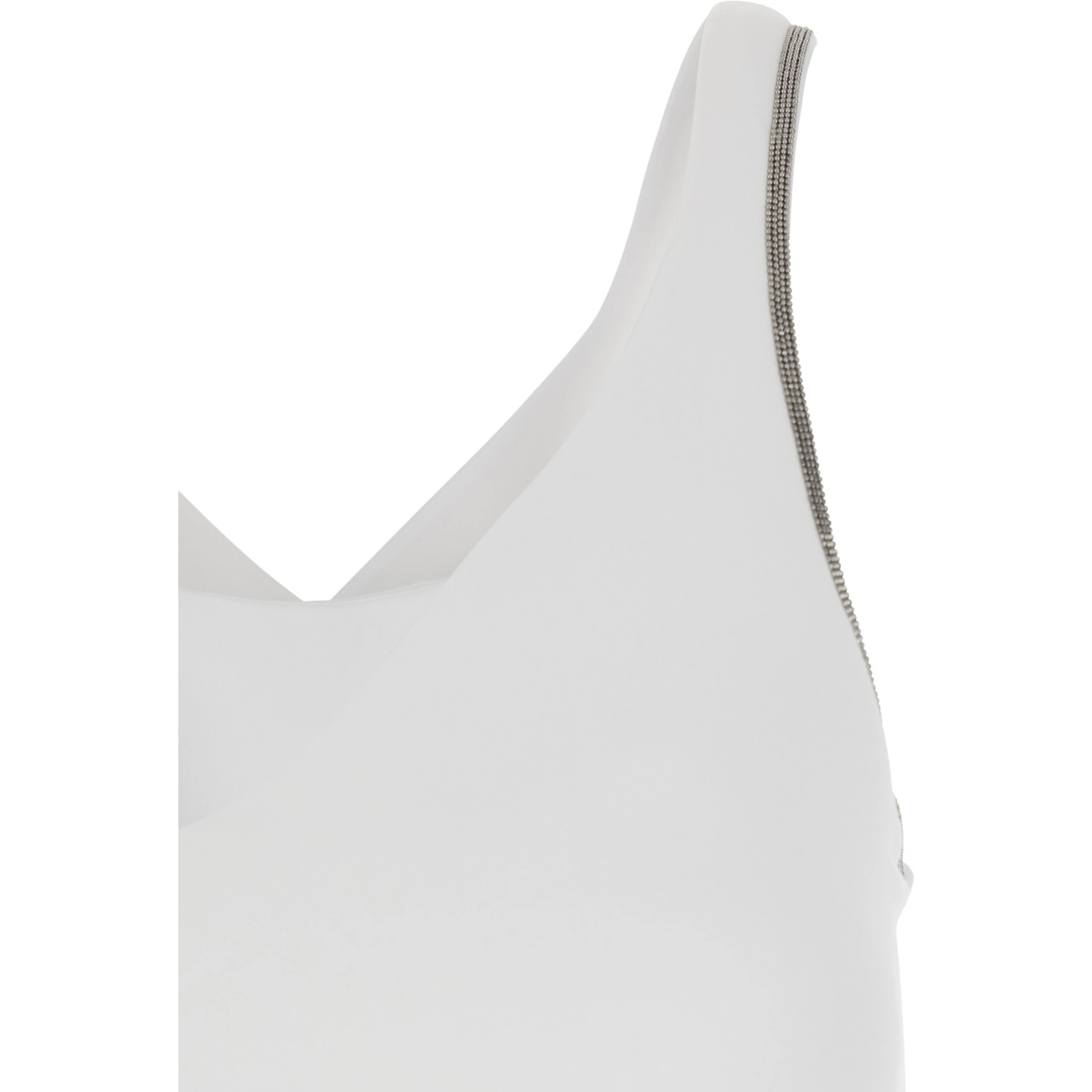 Top with V-Neck and Side Monile Details in White Cotton for Women